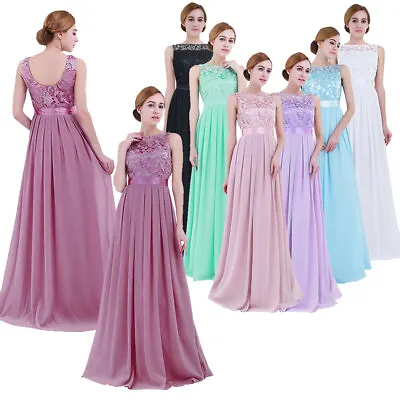 Women Lace Chiffon Embroidered Party Prom Evening Party Sleeveless Long Dress • $34.04