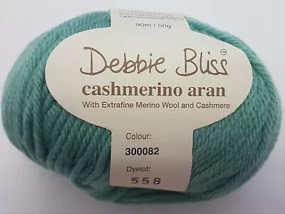 6 X Balls Debbie Bliss Cashmerino Aran 50gr 10ply Colour Med Green 300082 D/L558 • $55