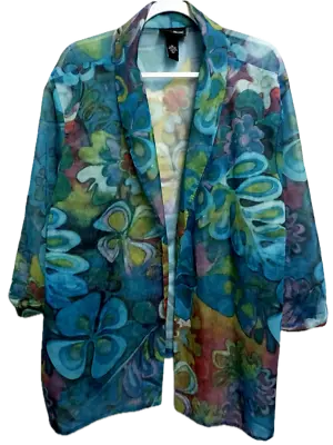 *Maggie Barnes Blue Green Sheer See Through Floral 3/4 Sleeve Open Top 30/32W • $1.29