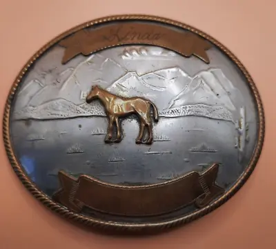 Horse In Field Named To Linda German Silver Belt Buckle 4 1/2 Inches • $49