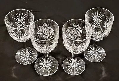 4 Vintage Hand Cut CRYSTAL GLASSES Pinwheel Fan Burst Star Stemware WINE GLASSES • $65