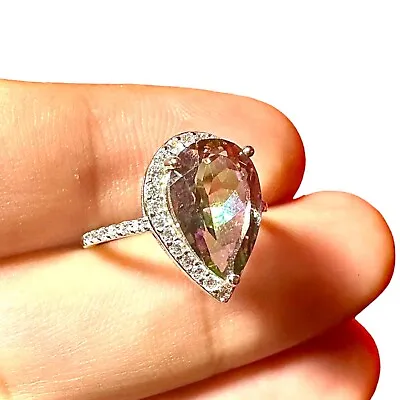 Pear Cut Mystic Topaz Ring For Women Sterling Silver 925 Created Size 6 7 8 9 10 • $15.28