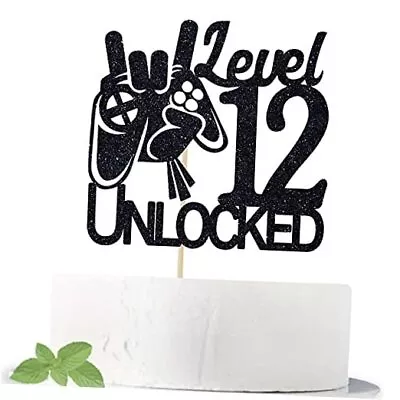 Video Game Level 12 Unlocked Birthday Cake Topper Black Glitter Boys 12th  • £16.60