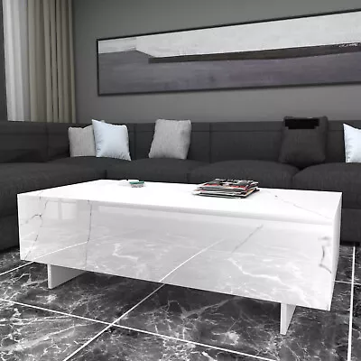 White Large Modern High Gloss Marble Veneer Coffee Table Rectangle Living Room • $119.99