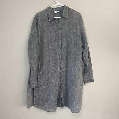 J Jill Women L Love Linen Shirt Tunic Slits Gray Breathable Button Lightweight • $24.99