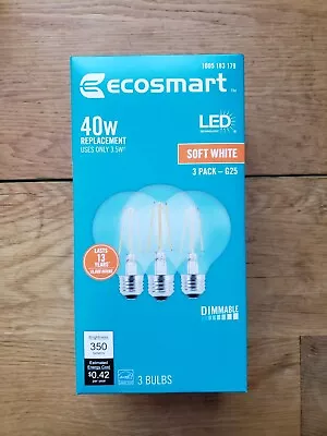 EcoSmart LED Light Bulb Soft White 40Watt Equivalent G25 Globe Dimmable (3-Pack) • $9.95