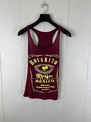 Rosarito Tank Top Womens Small Red Graphic Scoop Neck Sleeveless Stretch Mexico • $7.18