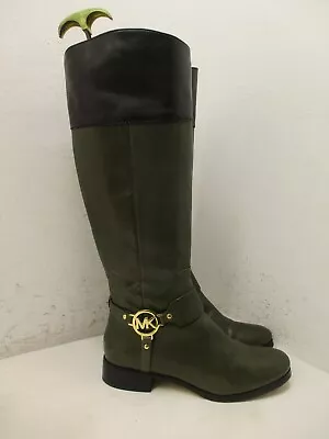 Michael Kors Green Leather Side Zip Knee High Boots Size 8 M • $39.95