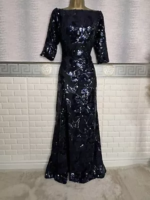 QUIZ Stretchy Sparkly Navy Blue MAXI/Long Evening/Occasion/prom DRESS SIZE 12 • £7.77