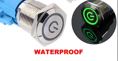 Marine 19MM 12V Waterproof On/Off Latching Push Button Switch Green LED W/Wires • $16.77