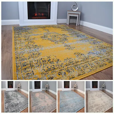 £12.99 • Buy New Modern Traditional Faded Grey Gold Rug Large Small Living Room Mat Cheap UK