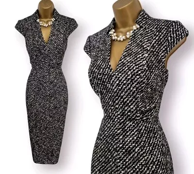 Karen Millen Wool Tweed Grey Forever Tuxedo Wiggle Pencil Occasion Dress UK 12 • £59.99