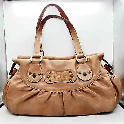 Y2K Longchamp Camel Brown Leather Double Handle Handbag Purse • $31.99