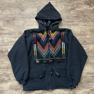 Vintage Mayan Aztec Full Zip Hooded Boho Jacket Removable Good X-Large • $50