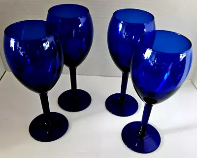 Cobalt Blue Wine Water Glasses Goblets Cobalt Blue Stem 8.25” Tall Glass Set 4 • $24.97