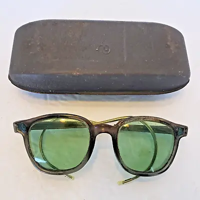 Vintage American Optical AO Safety Glasses Green Lens W Clamshell Case BROKEN • $60