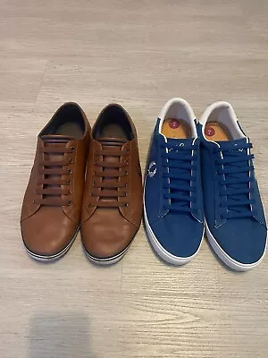 2 X Pairs Of Fred Perry Trainers/casual Shoes 1 X Blue & 1 X Brown • £1.20