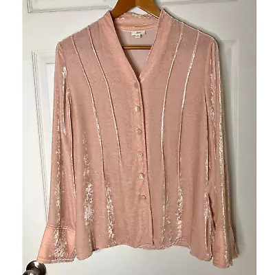 J. Jill Pink Crushed Velvet Silk Blend Long Sleeve Button Shirt Women's Medium • $22