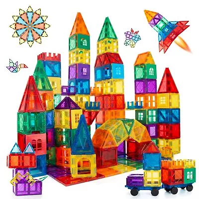 Magna Tiles Clear Colors Magnetic Building Toy Magnet Blocks Kids 3D Set 100 Pcs • $39.50