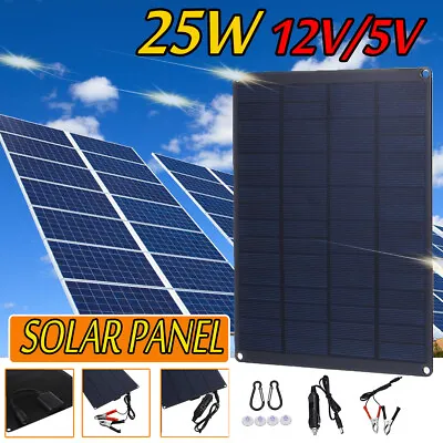 25 Watt Solar Panel DC 12V And 5V Battery Charger Kit Maintainer Marine Boat RV • $19.45