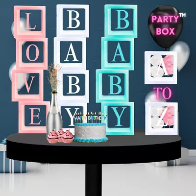 Transparent Balloon Box A-Z Letter Cube Baby Shower Wedding Birthday Party Decor • £2.99
