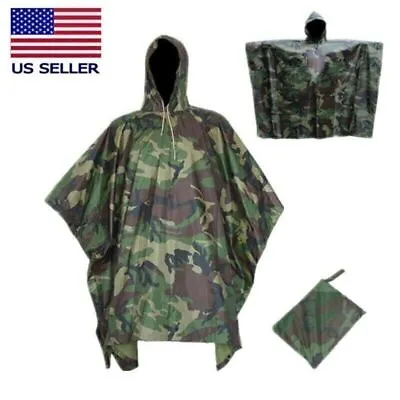 US Military Woodland Ripstop Wet Weather Raincoat Poncho Camping Hiking Camo • $19.99