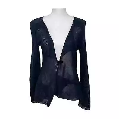 ZUZA BART Wearable Art Navy Blue 100% Linen Lagenlook Drape Knit Cardigan Size M • £72.28