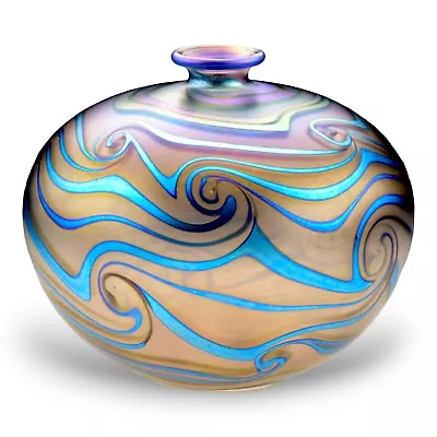 Iridescent Art Glass Vase By Charles Lotton King Tut Or Trailing Vine 1980 • $595