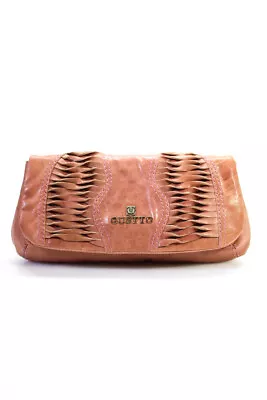 Gustto Womens Textured Darted Striped Snapped Buttoned Clutch Handbag Brown • $40.81