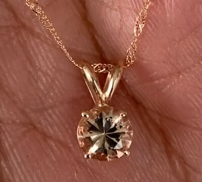 6mm Round Simulated Morganite Womens Attractive Solitaire Pendant 925 Silver • $9.99