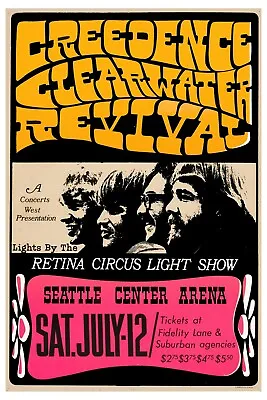 $12 • Buy Rock: Creedence Clearwater Revival At Seattle Concert Poster 1969  12x18