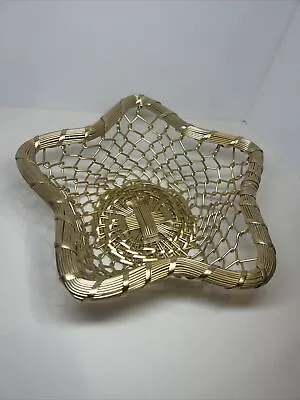 Star Shaped Wire Basket Gold Tone Metal Sturdy 9x3 In Patriotic Christmas • $7.99