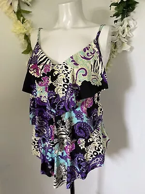 Vintage MagicSuit Ruffle Flounce Tankini Top Cascading Tummy Hide Slimming Sz 8 • $20.99