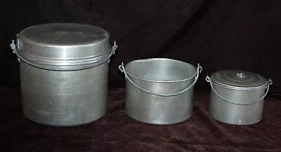 Coal Miner's Lunch Pails Vintage Buckets Farmer's Set Of 3 Metal Lids 9  X 9  • $110