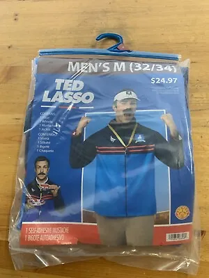 NEW Ted Lasso Halloween Costume Men's Medium 32/34 Jacket Visor Mustache Whistle • $34.99