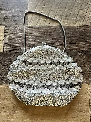 Vintage Hong Kong Hand Made Beaded Purse - Silver/White- Good Condition • $15