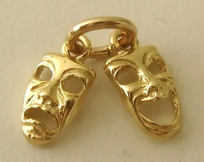£58.89 • Buy SOLID 9K 9ct Yellow Gold 3D COMEDY & TRAGEDY THEATRICAL MASKS CHARM/PENDANT