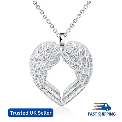 925 Sterling Silver Angel Wings Heart Pendant Necklace Chain Womens Jewellery UK • $13.06