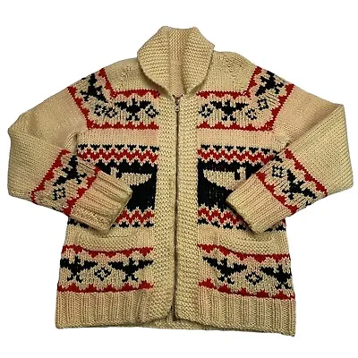 VTG Mary Maxim Thunderbird 1950s Cowichan Knit Wool Sweater Handmade M 36” Chest • $139.87