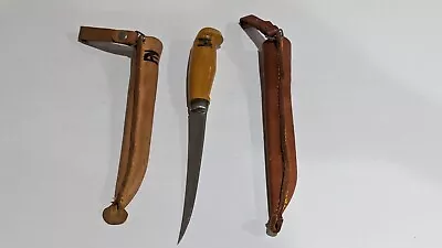 J MARTINI Fishing Filet Knife And 2 Leather Sheaths - Made In Finland • $15