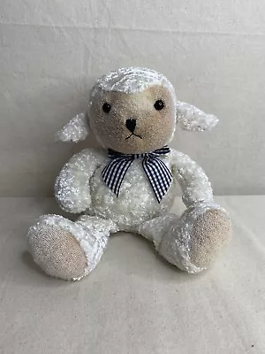 Chad Valley Sheep Lamb Plush Stuffed Toy Comforter Beanie 10  White Blue Bow • £8.99