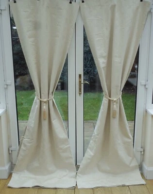 £75 • Buy HUGE CREAM HEAVY QUALITY FLEUR DE LYS / RIBBON BLACKOUT CURTAINS 123 X 88 Inches