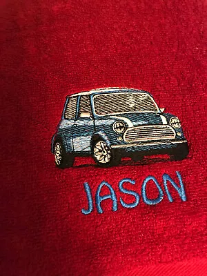 Personalised Embroidered Mini Cooper Car Cotton Bath Towel Fathers Day Gift Idea • £18.99