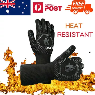 1 Pair 800°C Heat Resistant Grill Glove Silicone Non-Slip BBQ Oven Fireproof AU • $15.59