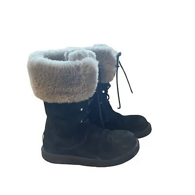 UGG Australia Montclair Boots Size 8 Black 1892 Lace Up Fur Lined Sheepskin • $41.25