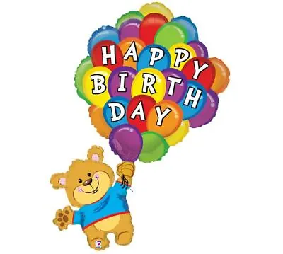 Teddy Bear Holds Bouquet Large 42  Mylar Foil Balloon Large Happy Birthday Party • $13.99