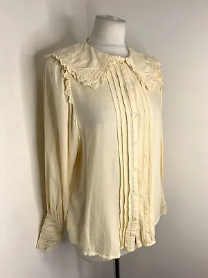 FRNCH Paris Embroidered Peter Pan Collar Top M VGC Blouse Lace Cream Shirt • £26.57