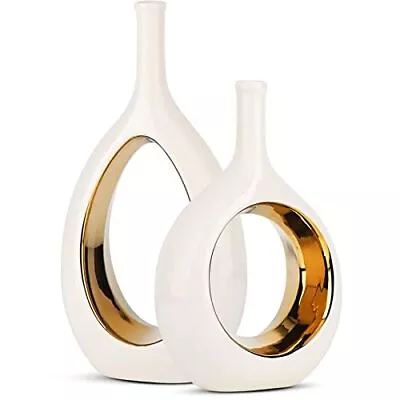 White And Gold Vase Ceramic White Vases Home DecorModern Minimalist Circle W... • $43.10
