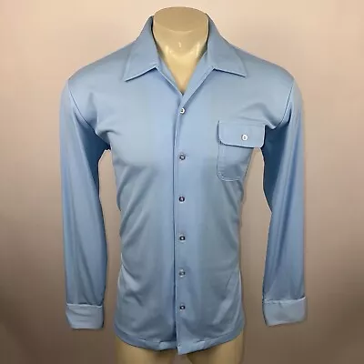 Vtg 60s 70s Da Vinci Shirt Mens XL Polyester Stretch Disco Hippy Light Blue Nik • $101.15