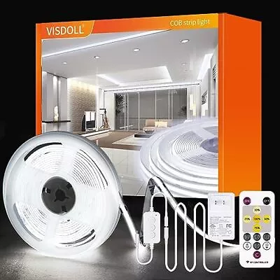 Cob Led Strip Light 16.4ft/5m Cool White 6500k With Controller & 24v Power Adapt • $33.90